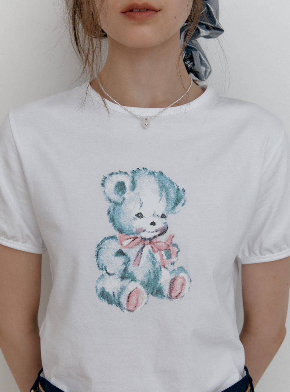 Bear shirring t-shirt. White