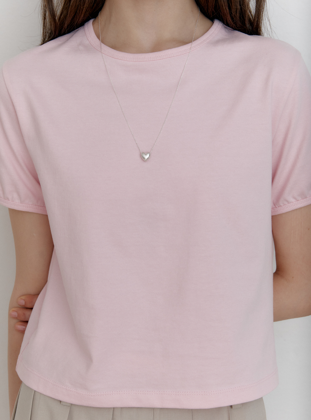Basic shirring t-shirt. Pink