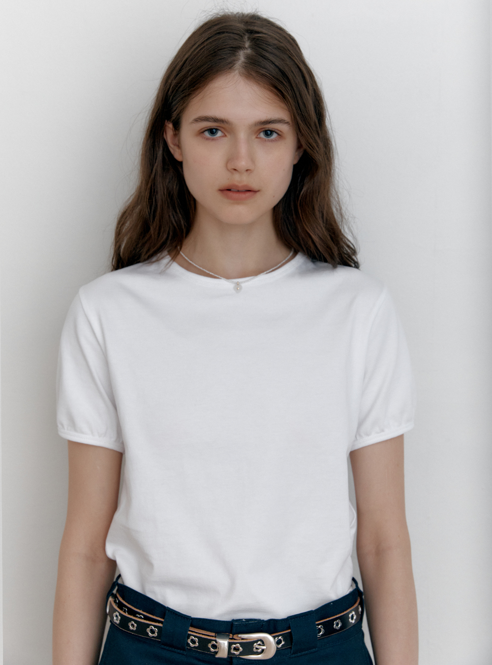 Basic shirring t-shirt. White